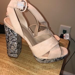 Nude pink block heels